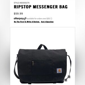NWOT Carhartt Ripstop Messenger Bag (Black)